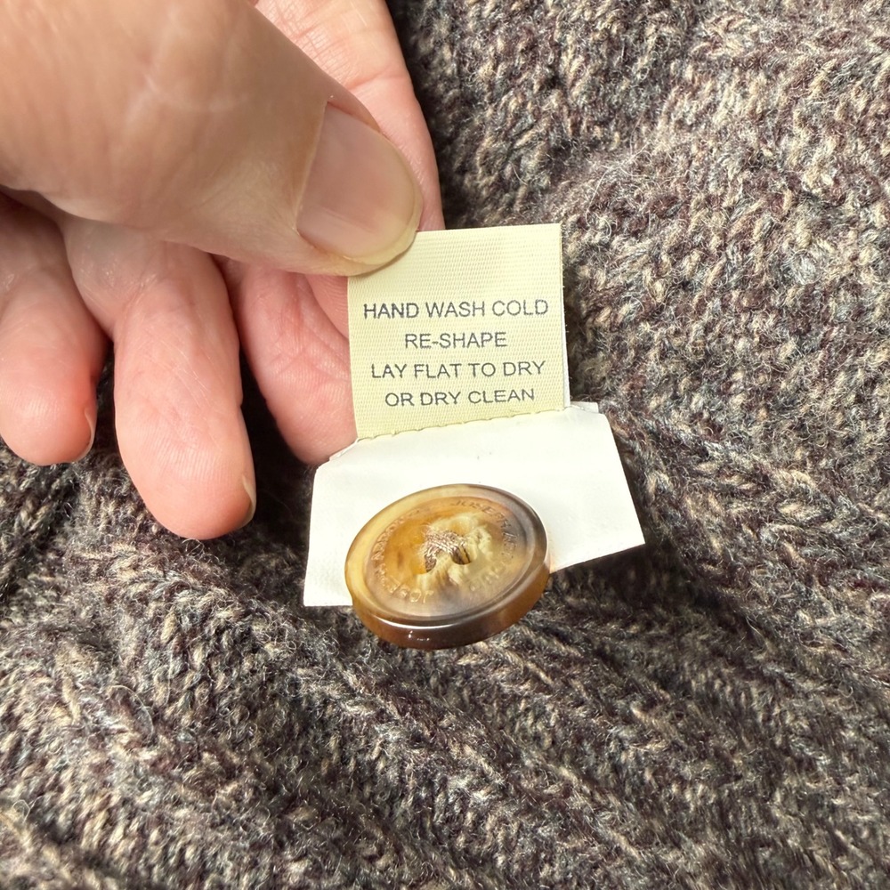 Grandpacore Wool Blend Shawl Collar Cardigan L Brown Cable Knit Old Money Pipe - Picture 5 of 9